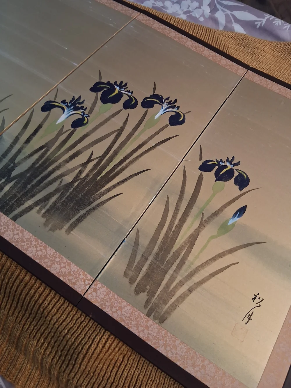 Japanese Four Panel Iris Byobu